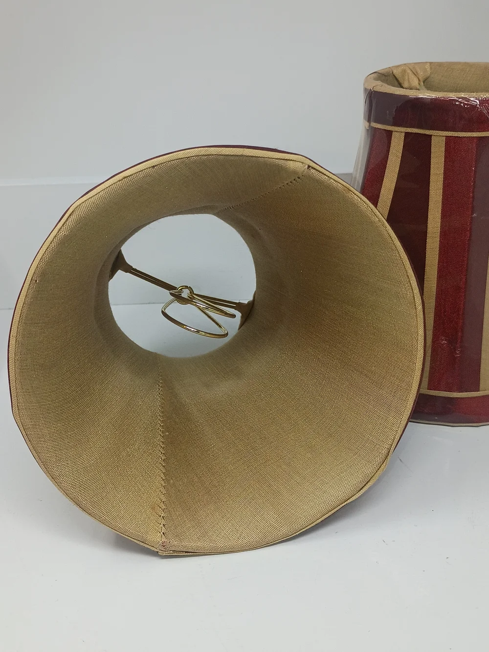 Red and Gold Stripe Table Lamp Shade Pair - Home Accents